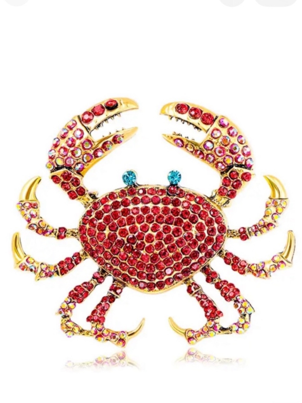 Gold Jeweled Crab Brooch Ruby Red Blue Eye Pin NWT